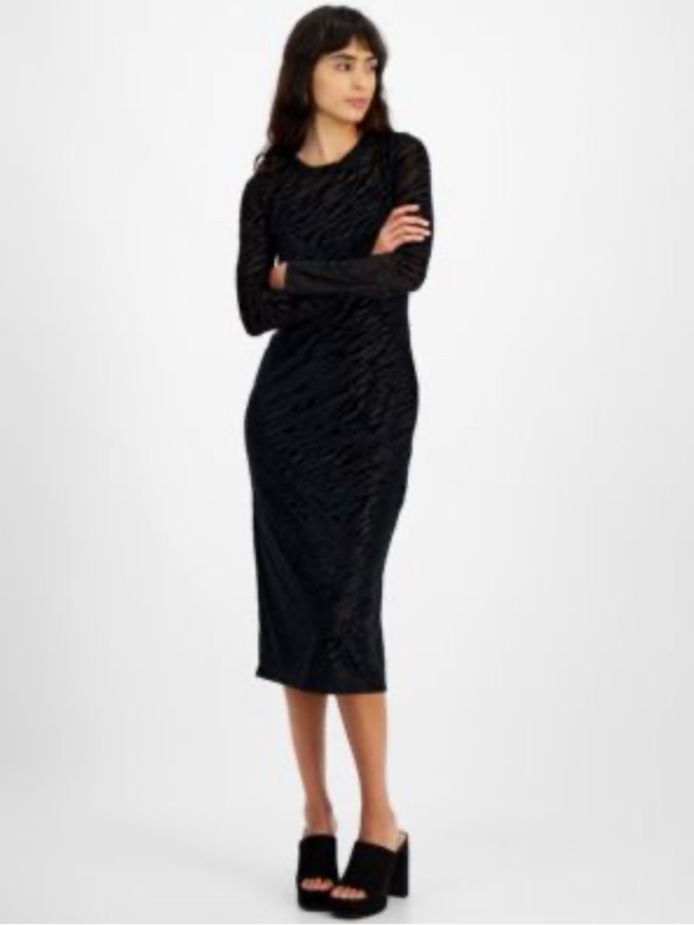 Bar III women’s Black zebra printed Long-Sleeve Midi Dress size small NWT